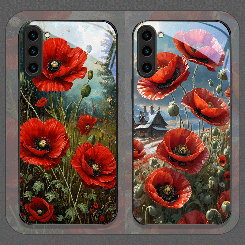 Samsung Galaxy S24 - Retro Gelincik Çiçeği Çiçekleniyor Sıcak Kırmızı